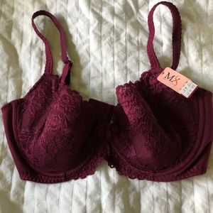 Meritlux burgundy lace bra size 34D New